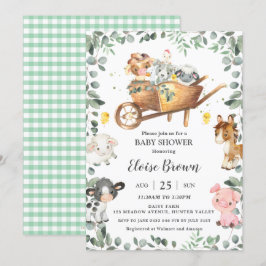 Invitación Moda Granja Animales Barnyard Greenery Baby Shower