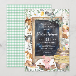 Invitación Moda Granja Animales Barnyard Greenery Baby Shower