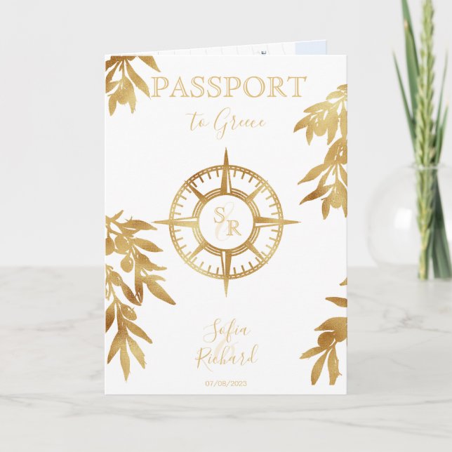 Invitación Moda Grecia Pasaporte de matrimonio de destino Cód (Anverso)