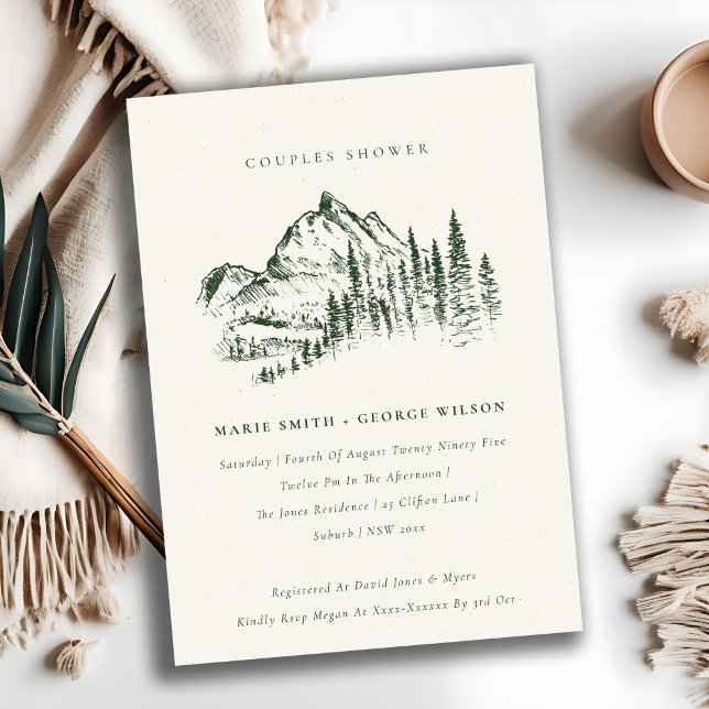 Invitación Moda Green Pine Mountain Sketch Couples Shower (Subido por el creador)