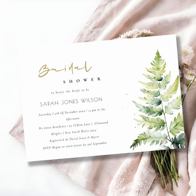 Invitación Moda Green Watercolor Fern Foliage Bridal Shower (Subido por el creador)