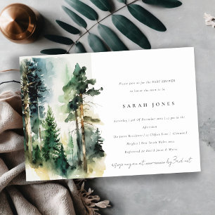 Invitación Moda Green Watercolor Woodland Forest Baby Shower