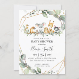 Invitación Moda Greenery Australian Animals Baby Shower