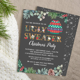Invitación Moda Greenery Fiesta de Navidades de suéter feo
