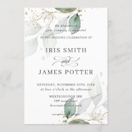 Invitación Moda Greenery Foliage Gold Calligraphy Boda
