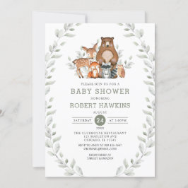 Invitación Moda Greenery Forest Woodland Animals Baby Shower
