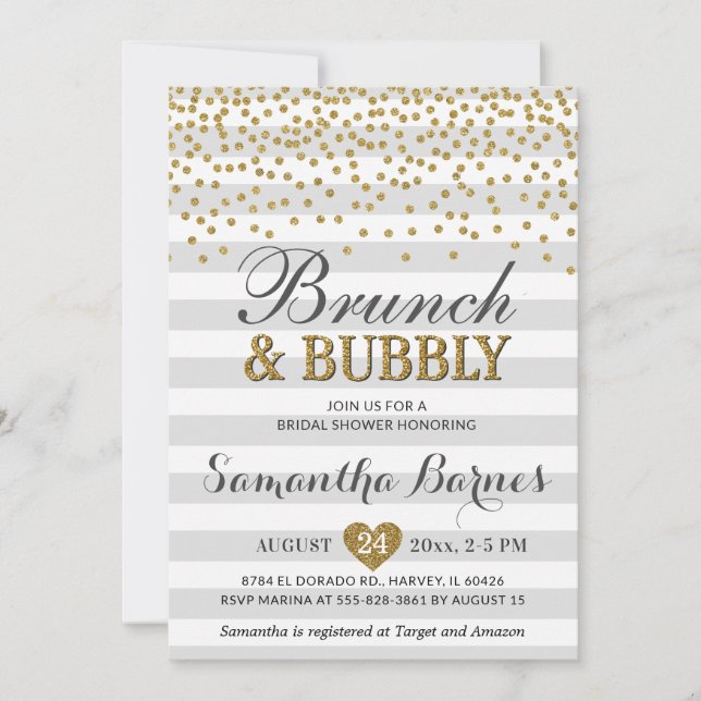 Invitación Moda Gris Gris Gris Neutral Brunch Ducha Nupcial (Anverso)