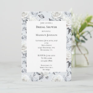 Invitación Moda Gris Plateado Rosa Blanca Floral Bridal Showe