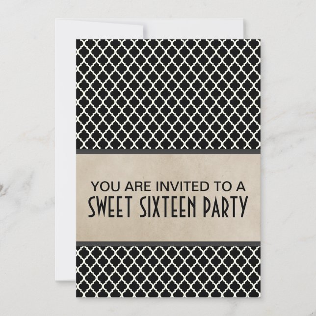 Invitación Moda gris Quatrefoil Sweet 16 Invite (Anverso)