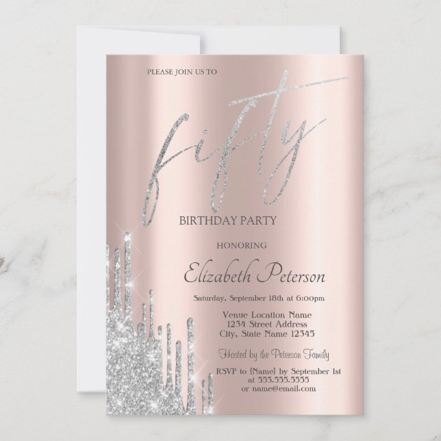 Invitación Moda Guay Silver Purpurina lleva el 50 aniversario (Anverso)
