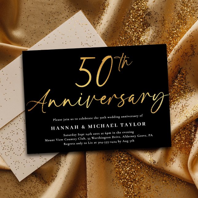 Invitación Moda Guión de Oro 50 Aniversario del Boda (Subido por el creador)