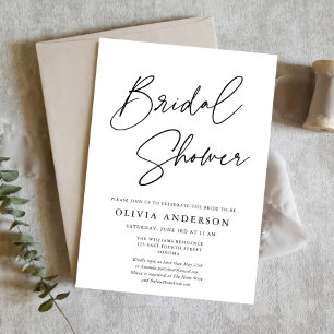 Invitación Moda Guión Minimalista Ducha de novia en blanco y