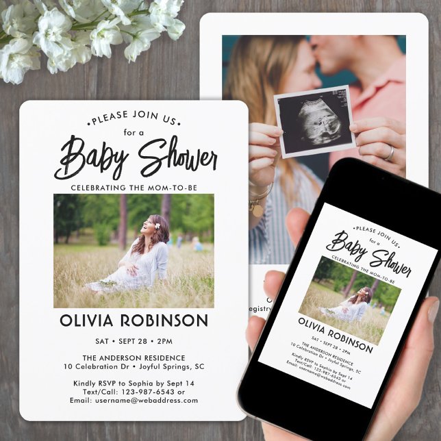 Invitación Moda Guión moderno 2 Foto mínima Baby Shower (Subido por el creador)