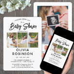 Invitación Moda Guión moderno 4 Foto mínima Baby Shower<br><div class="desc">Invite a la familia y amigos a una elegante celebración de la ducha de bebé con invitaciones de collage de fotos de personalizados de moda. Las imágenes y todos los textos de esta plantilla son fáciles de personalizar. El diseño neutro en cuanto a género es adecuado para un recién nacido...</div>