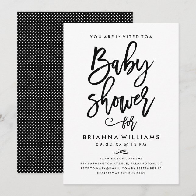 Invitación Moda Hand Lettered Baby Shower (Anverso / Reverso)