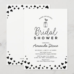 Invitación Moda Heart & Mason Jar Black Bridal Shower