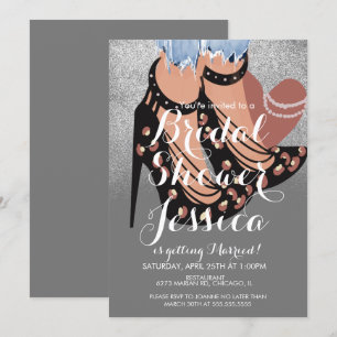 Invitación Moda Heels Beauty Heels Jeans Bridal Shower Gray