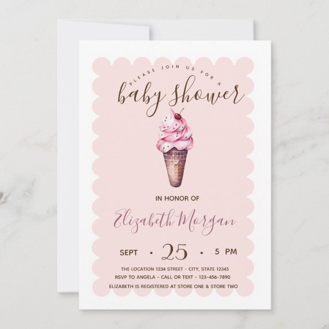 Invitación Moda helado Baby Shower striping (Anverso)
