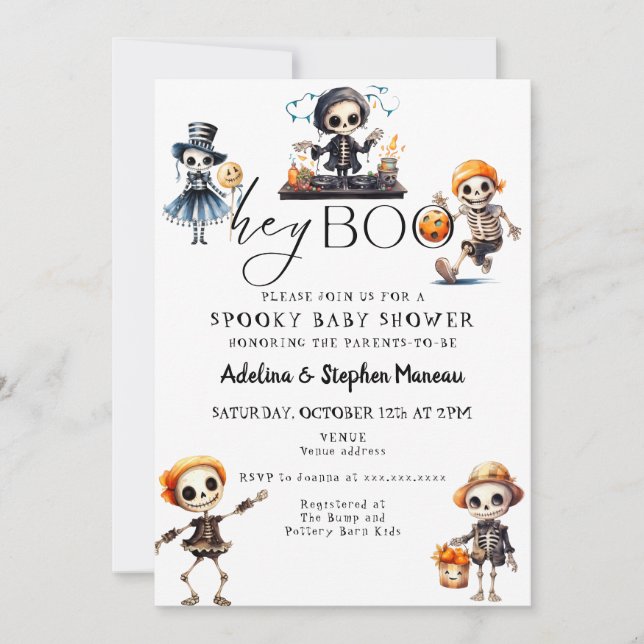 Invitación Moda Hey Boo Halloween Spooky Costume Baby Shower (Anverso)