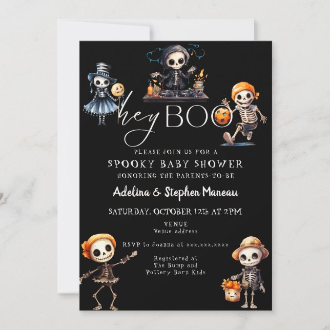Invitación Moda Hey Boo Halloween Spooky Costume Baby Shower (Anverso)