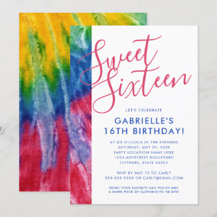 Invitación Moda hippy tinte azul rojo amarillo azul  16 Fiest