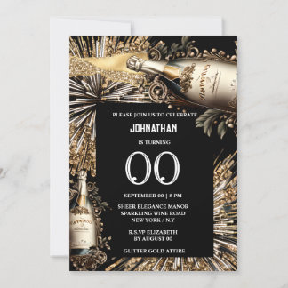Invitación Moda hito cumpleaños fuegos artificiales de vino e