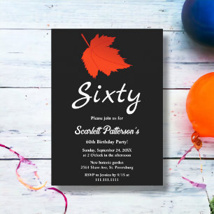 Invitación Moda Hojas Rojas Negras Y Blancas Caen En El Cumpl