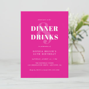 Invitación Moda Hot Pink Bold Typography Cumpleaños Cena
