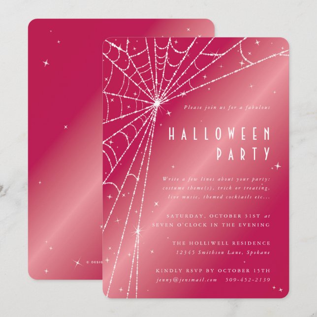 Invitación Moda Hot Pink Sparkling Spider fiesta de Halloween (Anverso / Reverso)