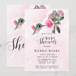 Invitación Moda Hummingbird Floral Key Baby Shower