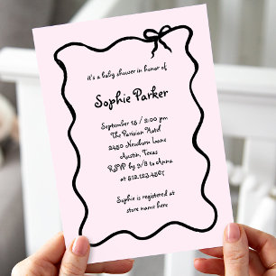 Invitación Moda Ilustración Francés Bow Rosa Baby Shower