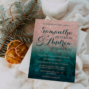Invitación Moda imitación rosa purpurina de oro boda de esmer