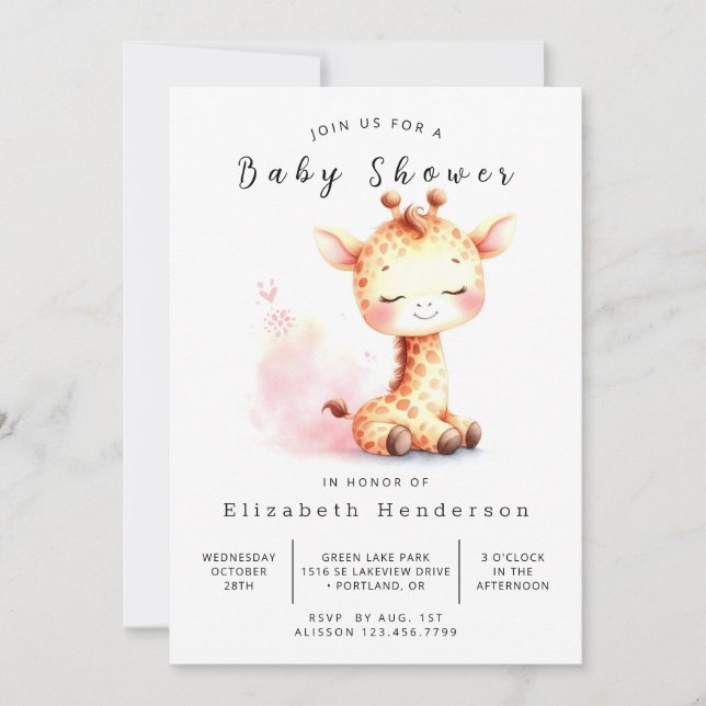Invitación Moda Imprimible Giraffe Baby Shower (Anverso)