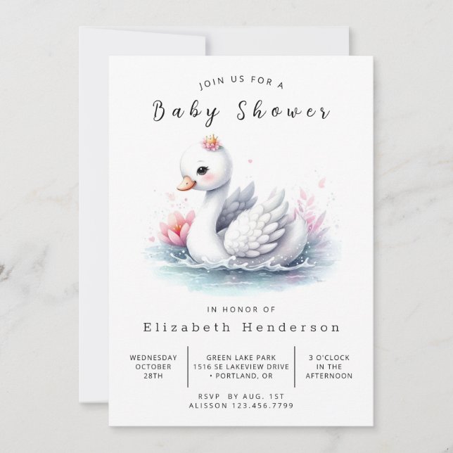 Invitación Moda Imprimible Swan Baby Shower (Anverso)