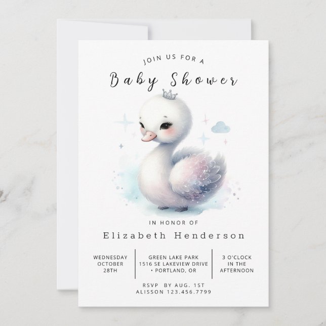 Invitación Moda Imprimible Swan Baby Shower (Anverso)
