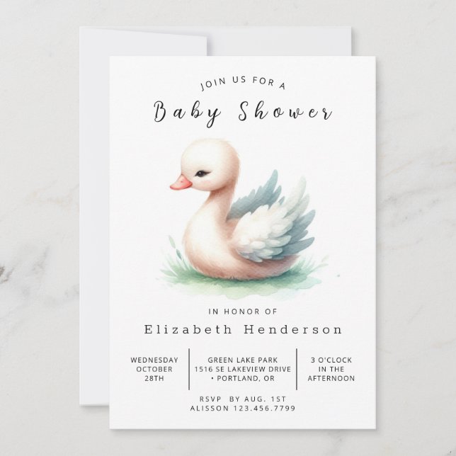 Invitación Moda Imprimible Swan Baby Shower (Anverso)