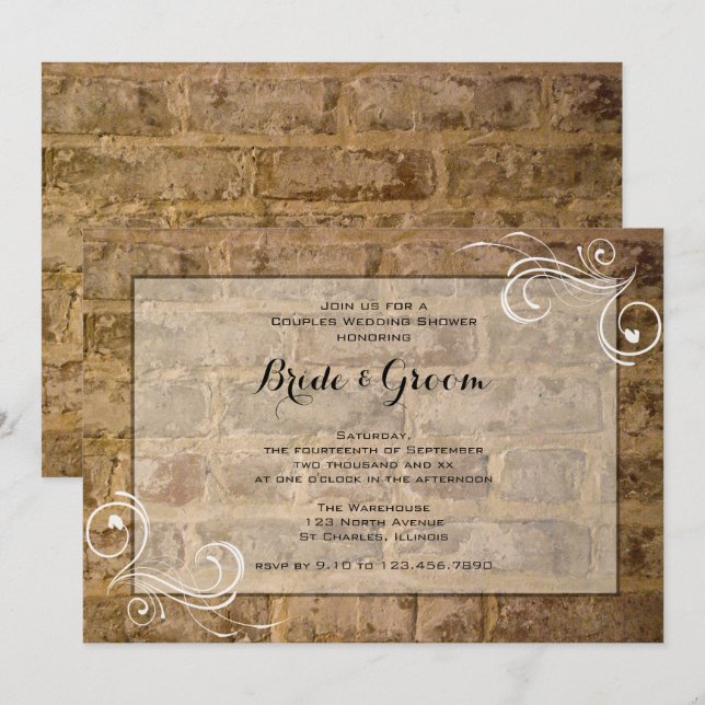Invitación Moda Industrial Ladrillo Parejas De Bañera Ducha D (Anverso / Reverso)