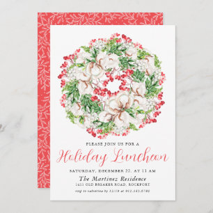 Invitación Moda Invernal acuarela Wreath Holiday Luncheon