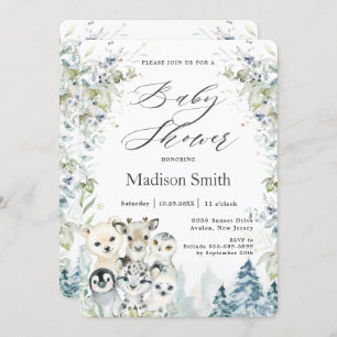 Invitación Moda Invernal de Animales Árticos Baby Shower Neut