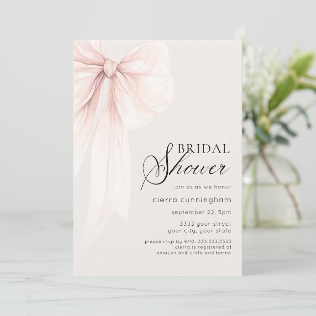 Invitación Moda Ivory Coquette Bow Bridal Shower (Anverso de pie)