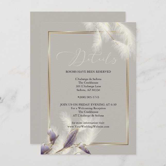 Invitación Moda Ivory Pampas Grass Amethyst Anthurium (Anverso / Reverso)