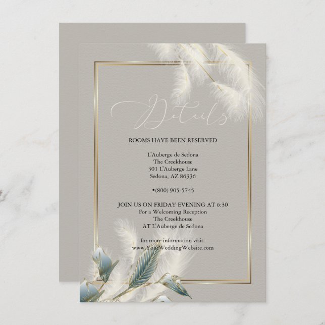 Invitación Moda Ivory Pampas Grass Verde azulada Anthurium (Anverso / Reverso)