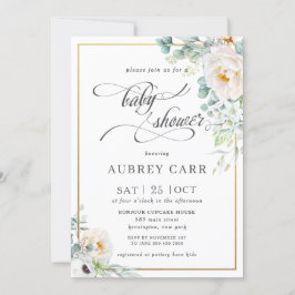 Invitación Moda Ivory Peony Rosa Floral Greenery Baby Shower