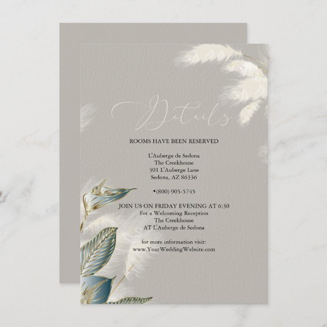 Invitación Moda Ivory Verde azulado Pampas Grass (Anverso / Reverso)