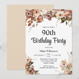 Invitación Moda Jardín Acuarela Floral Rosa 90 cumpleaños
