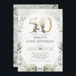 Invitación Moda Jardín Botánico de Oro 50 cumpleaños<br><div class="desc">Elegante invitación de 50 años de temática botánica con hermosas acuarelas verdes en verde sabio y oro</div>