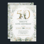 Invitación Moda Jardín Botánico de Oro 50 cumpleaños<br><div class="desc">Elegante invitación de 50 años de temática botánica con hermosas acuarelas verdes en verde sabio y oro</div>