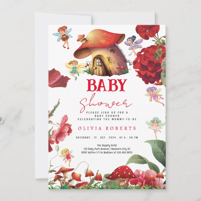 Invitación Moda Jardín Hadas Florales Princesa Chica Baby Sho (Anverso)