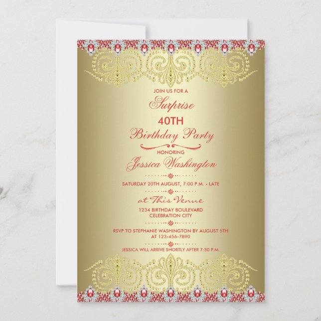 Invitación Moda Jewel Tiaras y Fleur De Lys Fiesta sorpresa (Reverso)