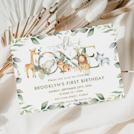 Invitación Moda Jungla Animales Verdor 1 cumpleaños salvaje u